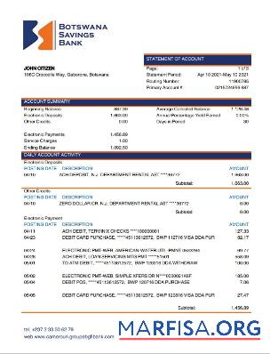 Blank Botswana Savings bank statement word sample